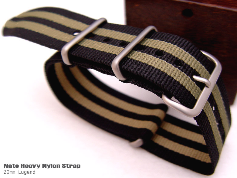 NATO James Bond Divers Strap 20mm Buckle and Keepers Black and Khaki