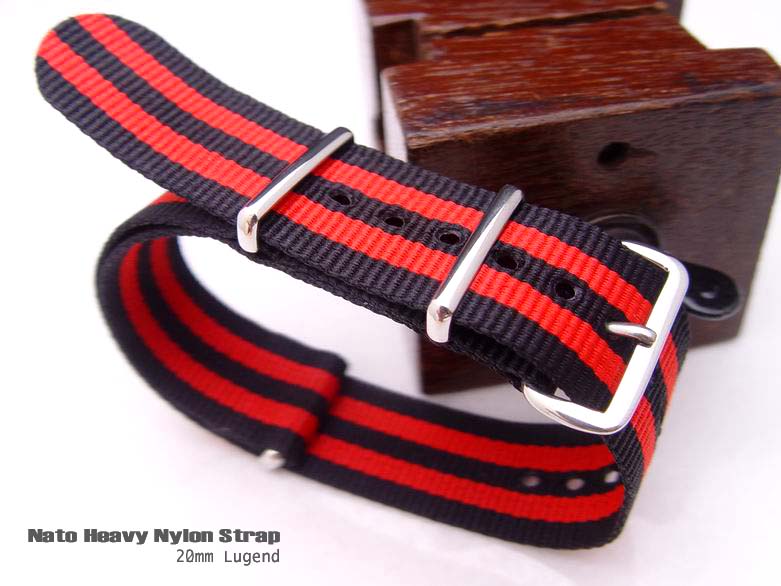 NATO James Bond Divers Strap 20mm Buckle and Keepers - Black and red