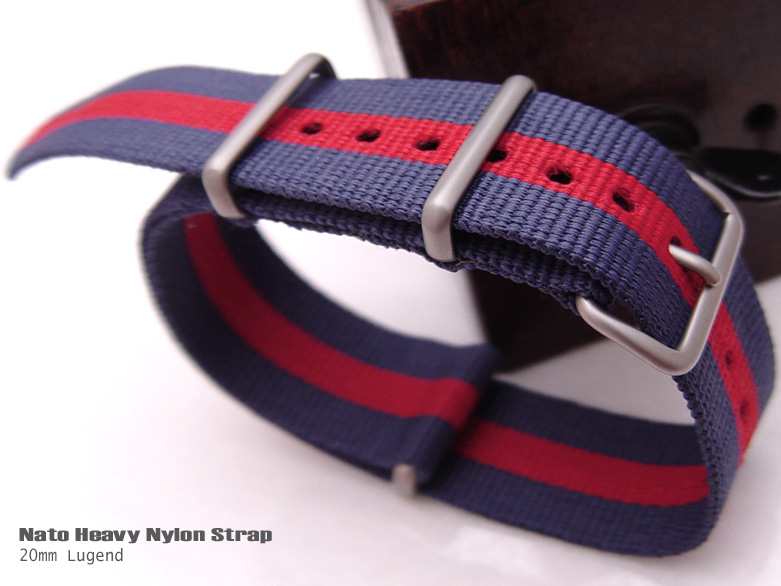 NATO James Bond Divers Strap 20mm Buckle and Keepers - Blue & Red