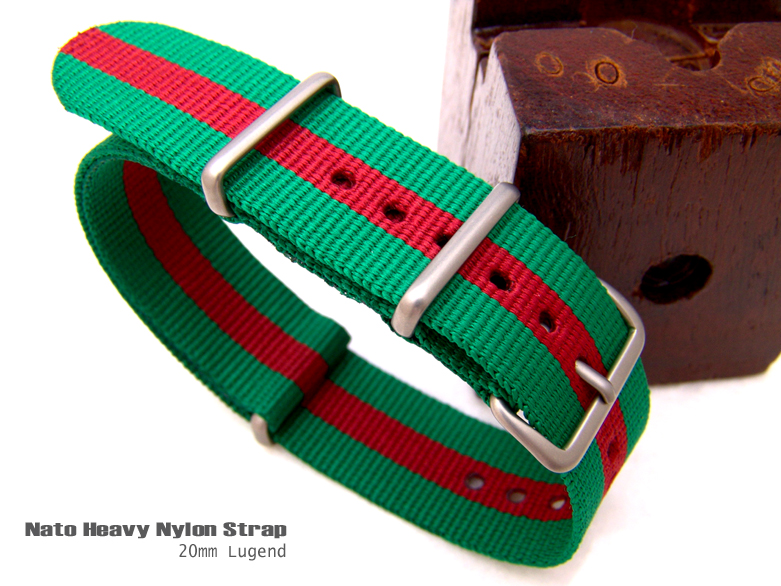 NATO James Bond Divers Strap 20mm Buckle and Keepers - Green & Red