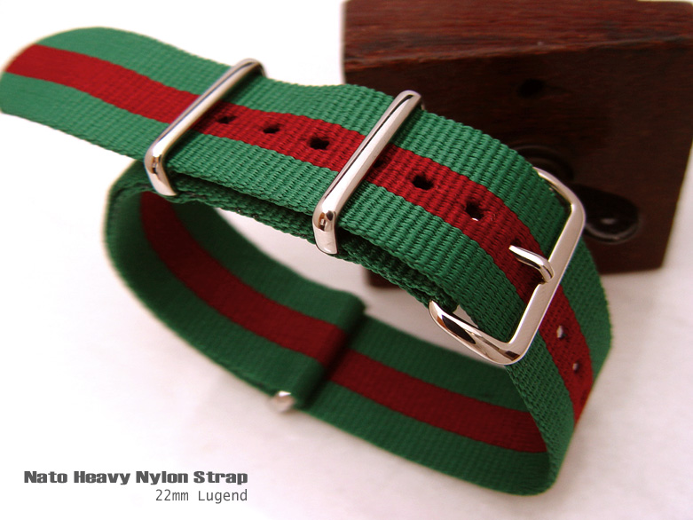 NATO James Bond Divers Strap 22mm Buckle and Keepers - Green & Red