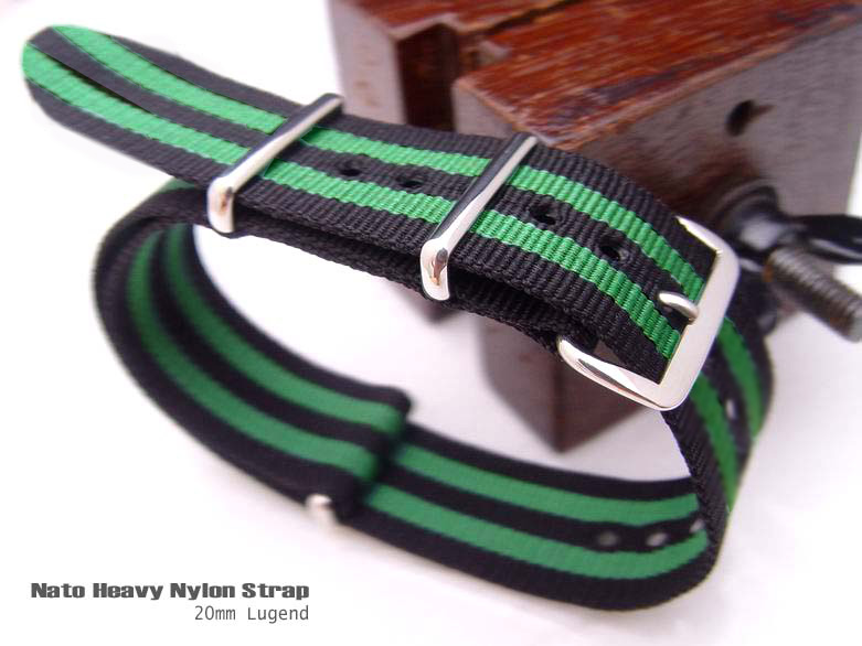 NATO James Bond Divers Strap 20mm Buckle and Keepers - Black and Green
