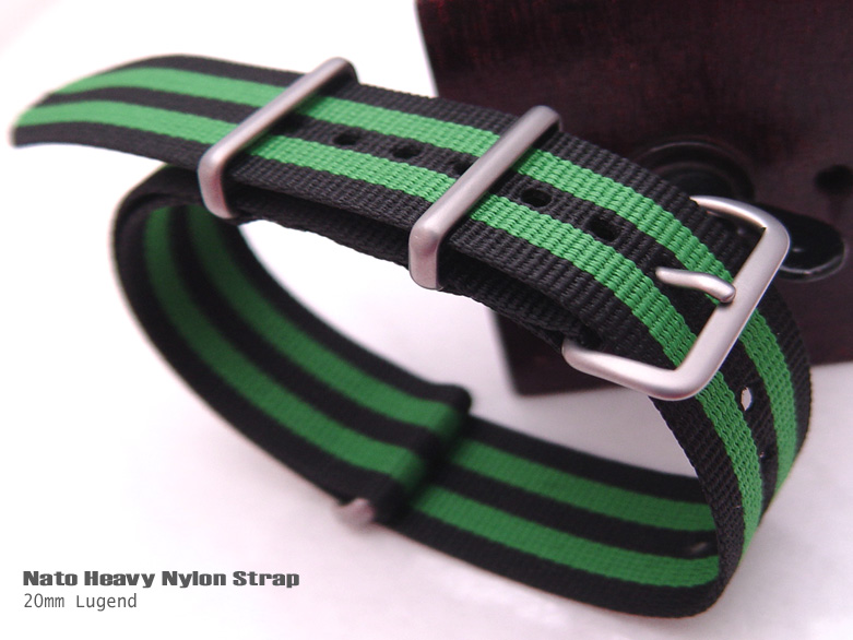NATO Jaes Bond Divers Strap 20mm Buckle and Keepers - Black and Green