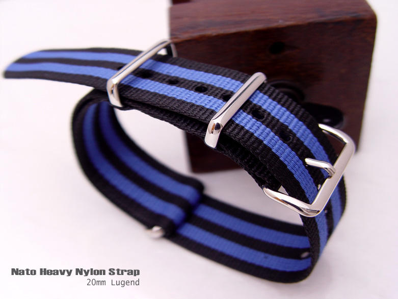 NATO James Bond Divers Strap 20mm Buckle and Keepers - Black and Blue
