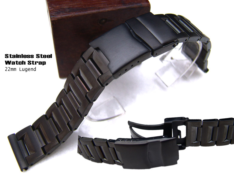 (NB-SS22-226DS)22mm BLACK Plating PVD Solid Steel Watch bracelet Band
