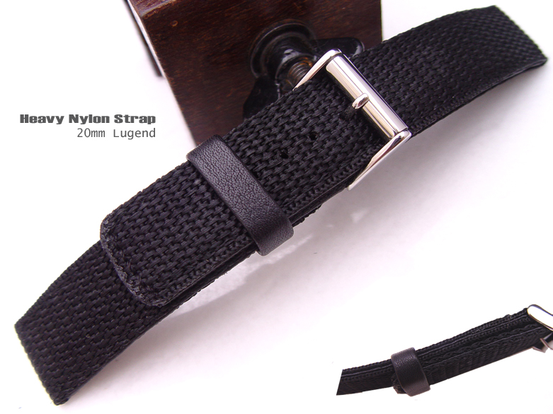 (NN20-006) 20mm Black Nylon + Leather Sandwich Design Watch Strap