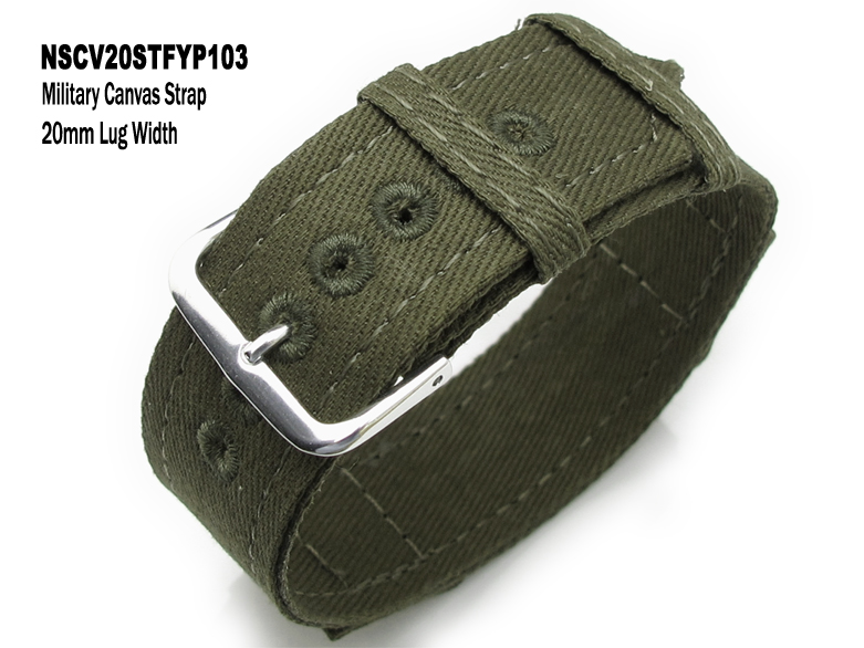 20mm Olive Military Canvas Watch Band One piece design, WWII series