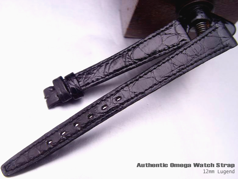 12mm Authentic Omega Antique Lady Shiny Black Crocodile Watch Band Watch Strap (034)