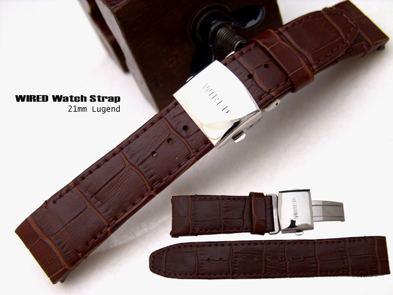 (OTH-21-034)21mm DEPLOYMENT CURVEN END BROWN GENUINE LEATHER WATCH STRAP