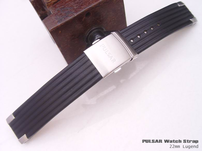 (OTH-22-022)22mm PULSAR GENUINE CALF BLACK Deployant Clasp 22mm Watch Strap