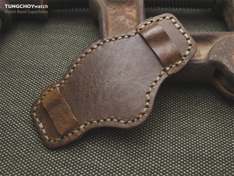 Douglas Green Pull Up Leather BUND Pad for 20mm - 24mm watch straps, Olive Green Wax Stitching