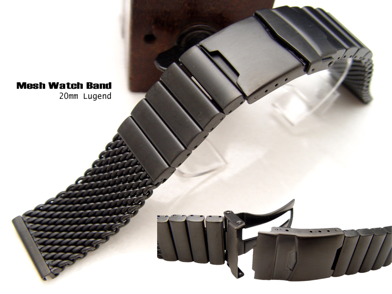 20mm Solid Link Mesh Watch Band Milanese Band Diver Watch Bracelet PVD Black