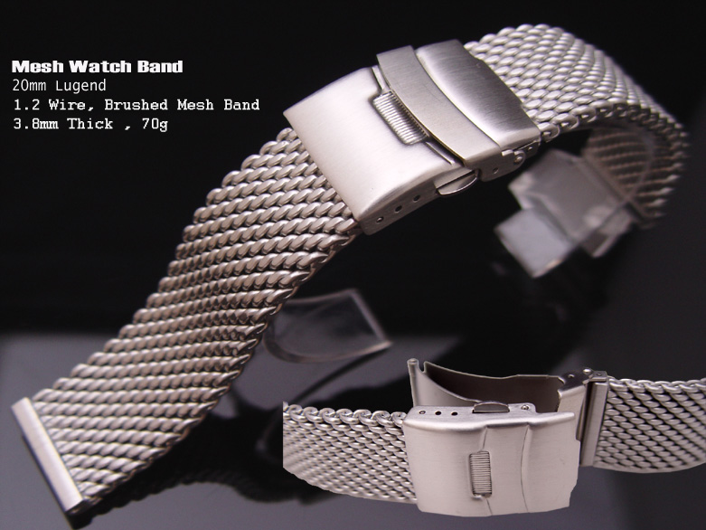 (DC20-002) 20mm Divers Lock Stainless Steel Solid Head Mesh Band