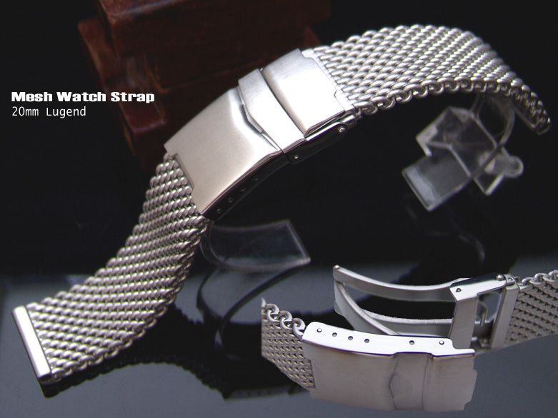 (DC20-002BDXS)20mm Mesh Watch band  stainless steel Brushed Divers Clasp XS