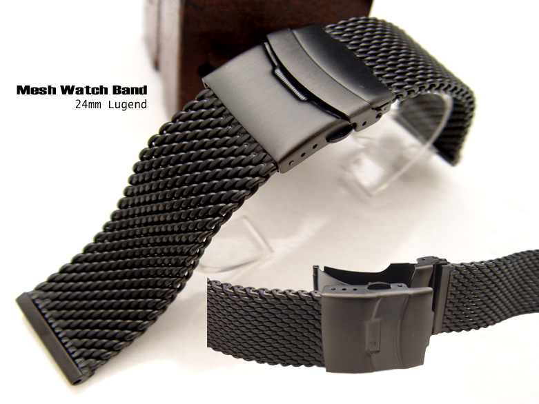 24mm Mesh Watch Band Milanese Band PVD Black Diver Watch Bracelet