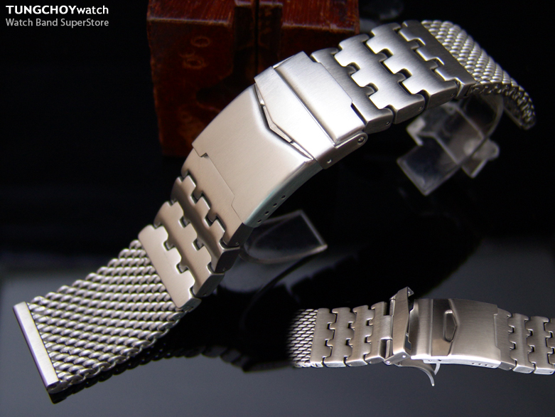 24mm Massive Solid Link Mesh Watch Band Milanese Band Diver Watch Bracelet