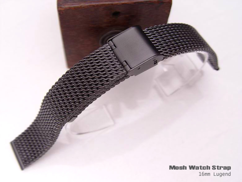 (MB16-030B)16/16mm Designer Interlock Design Wire Mesh Black Watch Bracelet
