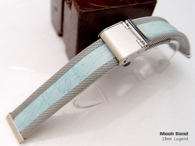 18mm Designer Interlock Design Mesh + PU Inlay Watch Band Milanese Bracelet Blue