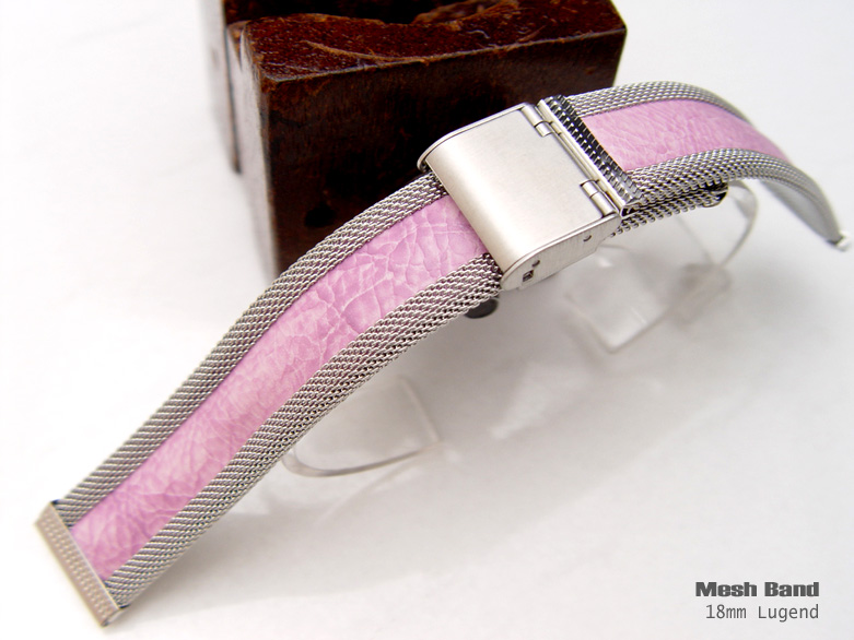 18mm Designer Interlock Design Mesh + PU Inlay Watch Band Milanese Bracelet Pink