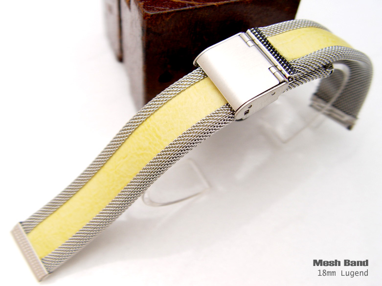 18mm Designer Interlock Design Mesh + PU Inlay Watch Band Milanese Bracelet Yellow
