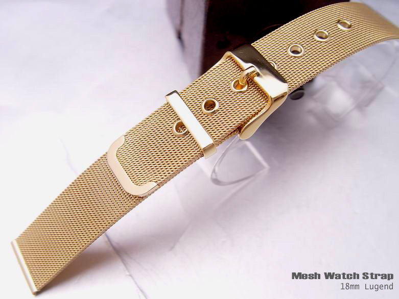 (MBG18-026)18/18mm Gold Plated Interlock Design Wire Mesh Watch Band, Bracelet