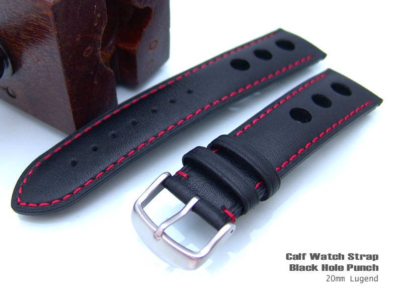 20mm Sport Racer Punch Holes Black Watch Band Watch Strap Red S