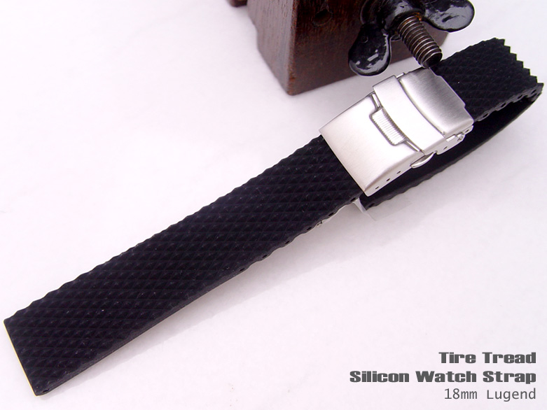 18mm Black Tire Tread Silicone Watch Band Diver Watch Strap