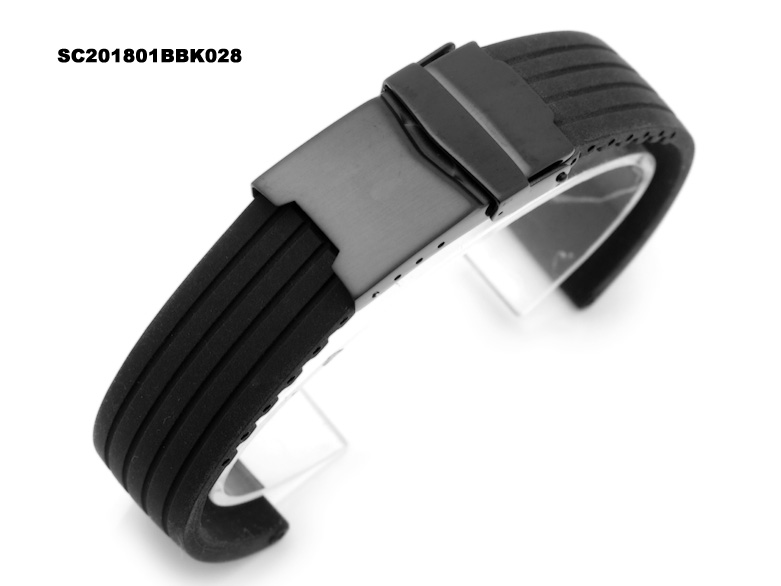 20mm Tire Tread Silicone Watch Band Diver Clasp for Sport Watch Band PVD Black
