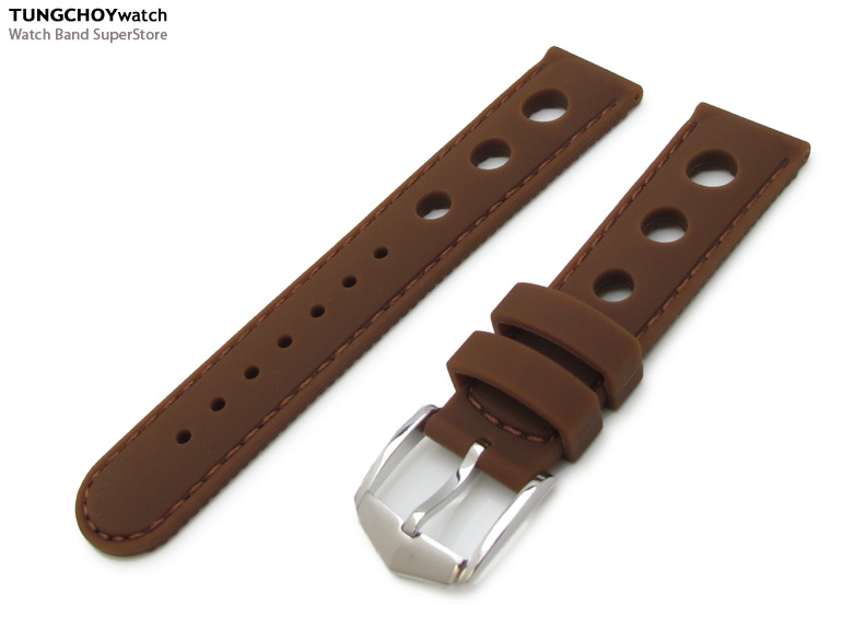 Silicon Choco 3 Punch Holes with Choco Stitches 22mm Watch Strap, PVD Black Buckle