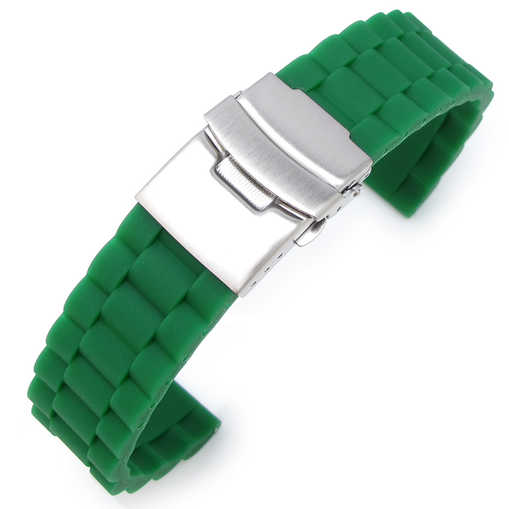 20mm Green Oyster Style Silicone Watch Band Diver Clasp for Sport Watch Band