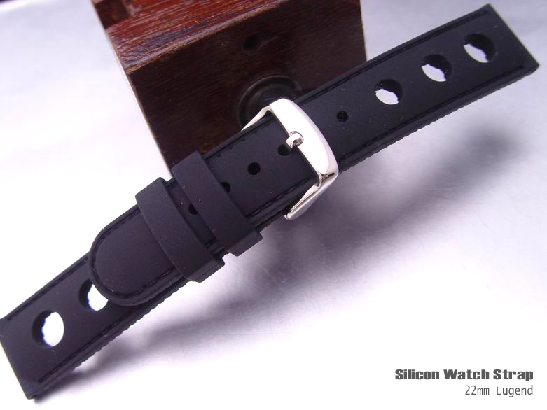 22mm Black Soft Silicone Diver Watch Band Hole Punch Watch Strap