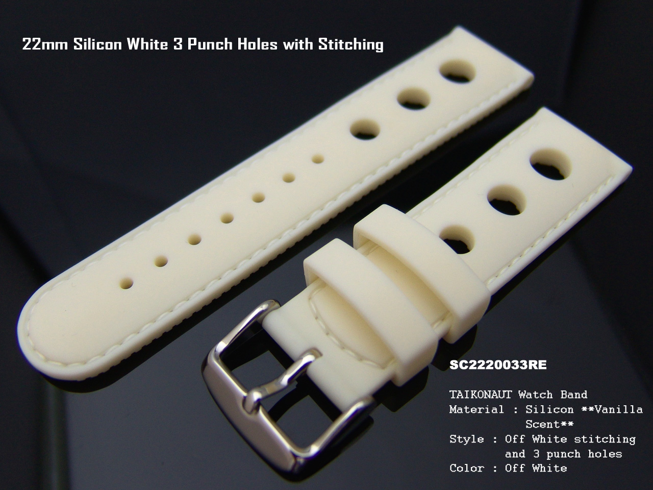22mm White Soft Silicone Diver Watch Band Hole Punch Watch Strap