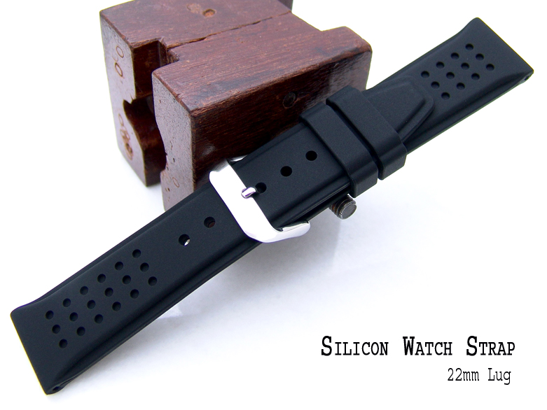 22mm Black Silicone Racer Dot Pattern Thick Watch Band