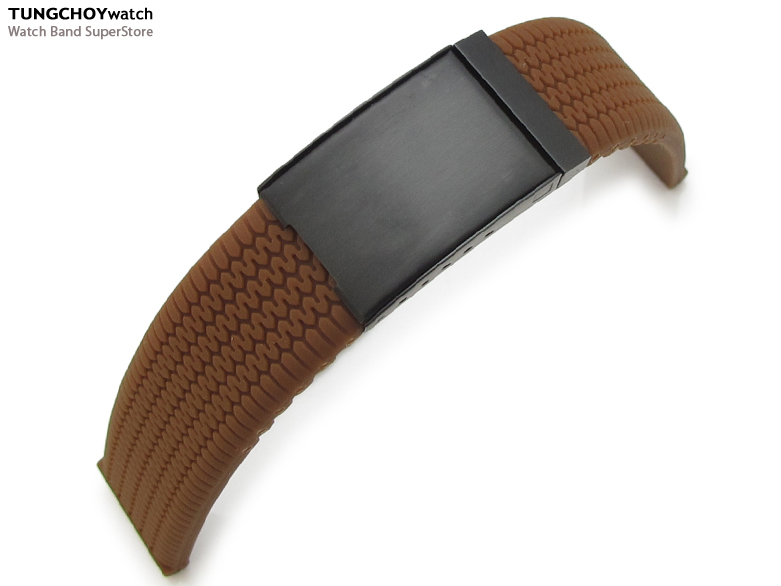 22mm Choco Tire Tread Silicon Strap on PVD Black OME seatbelt clasp for Sport Watch