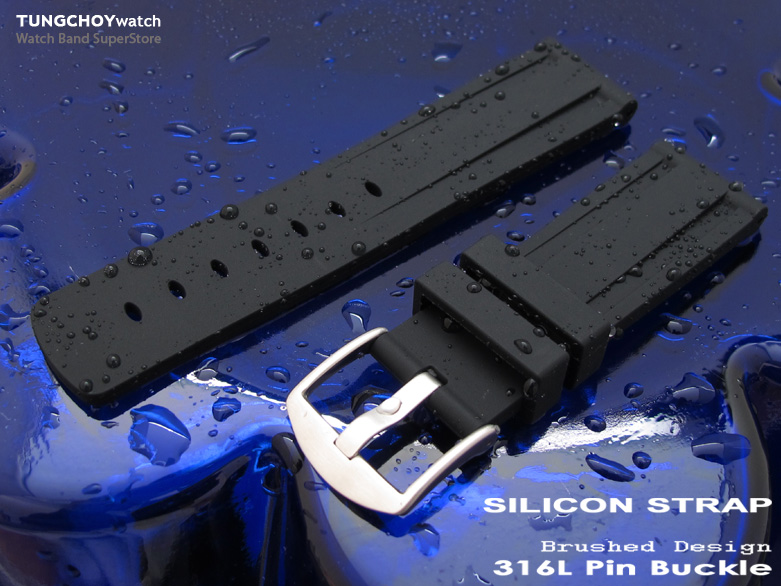 Toughness Silicon Black Double Groove 24mm Watch Strap