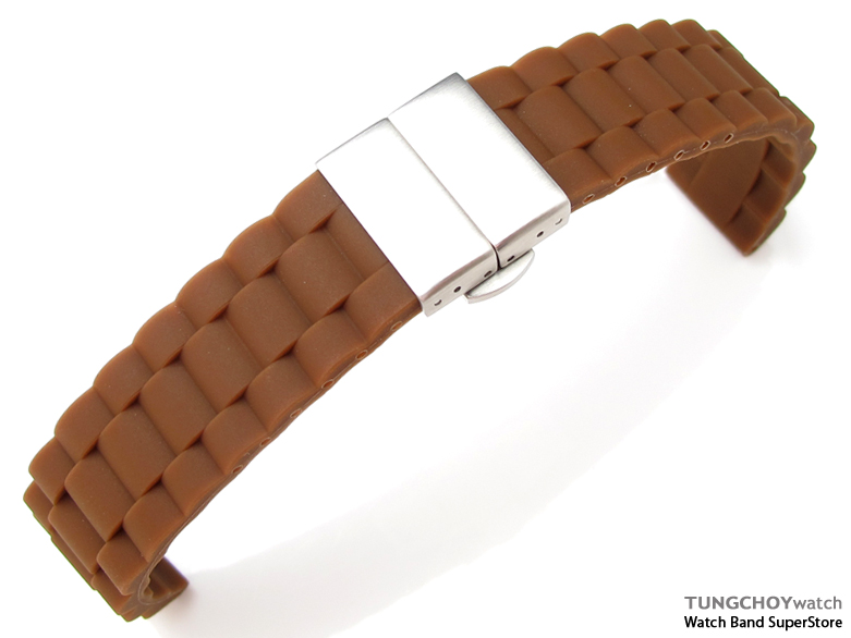 20mm Choco Oyster Style Silicon Strap on Deployant Clasp for Sport Watch, B