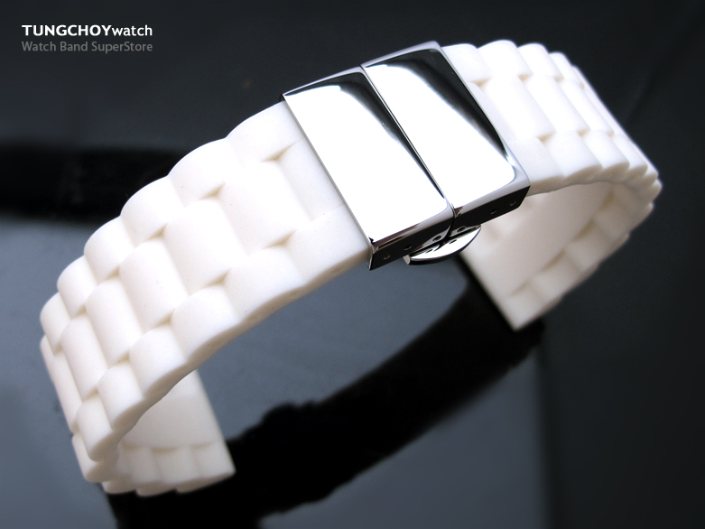 20mm Silicon Off White Oyster Band*Deployment Clasp for Sport Watch P