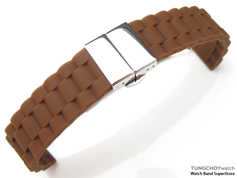 20mm Choco Oyster Style Silicon Strap on Deployant Clasp for Sport Watch, P