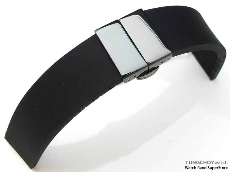 20mm Plain Black Silicon Strap on PVD Black Deployant Clasp for Sport Watch, P