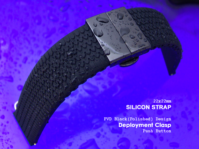 22mm Tire Tread Silicone Watch Band Deployment Clasp for Sport Watch PVD Black P