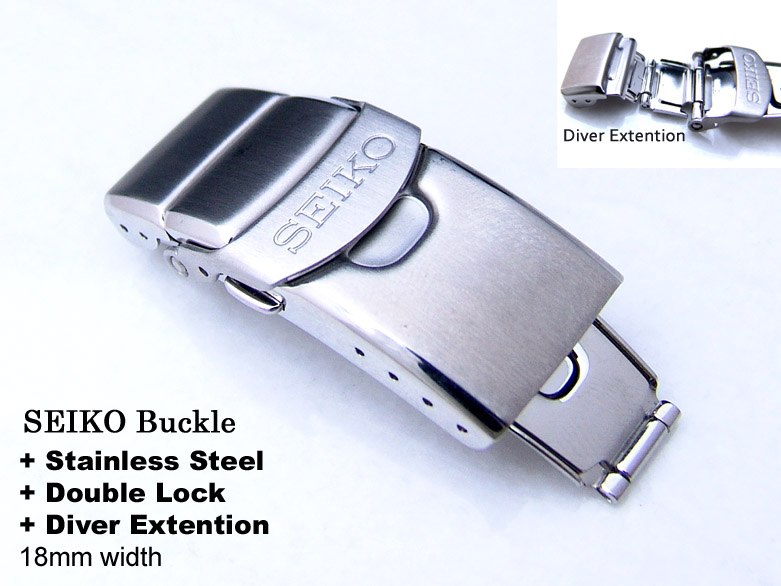 (SEI-BUK18-01DIV) 18mm Seiko Stainless Steel Diver's clasp, Double Lock with pushbutton & divers extention, for Solid Super Oyst