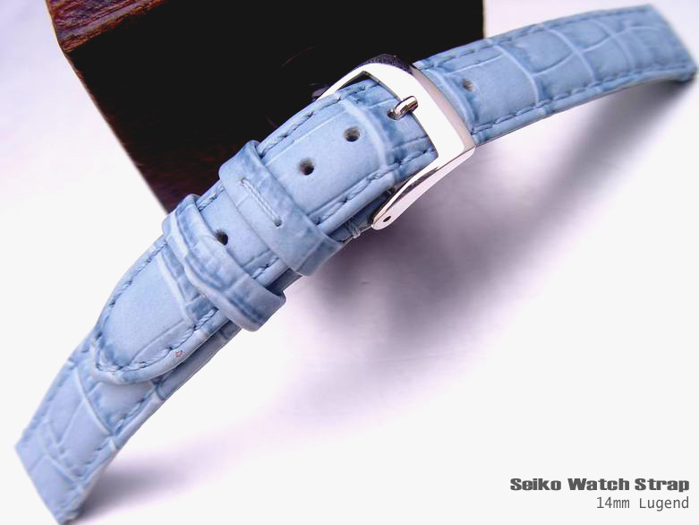 (SEI-LE14-103)SEIKO 14mm SPECIAL CROCO GRAIN SKY BLUE WATCH BAND, WATCH STRAP