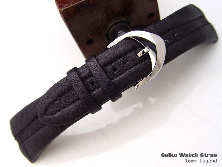 (SEI-LE16-191)SEIKO CALF-B 16mm SPORT TYPE GENUINE LEATHER BLACK WATCH BAND, BRA