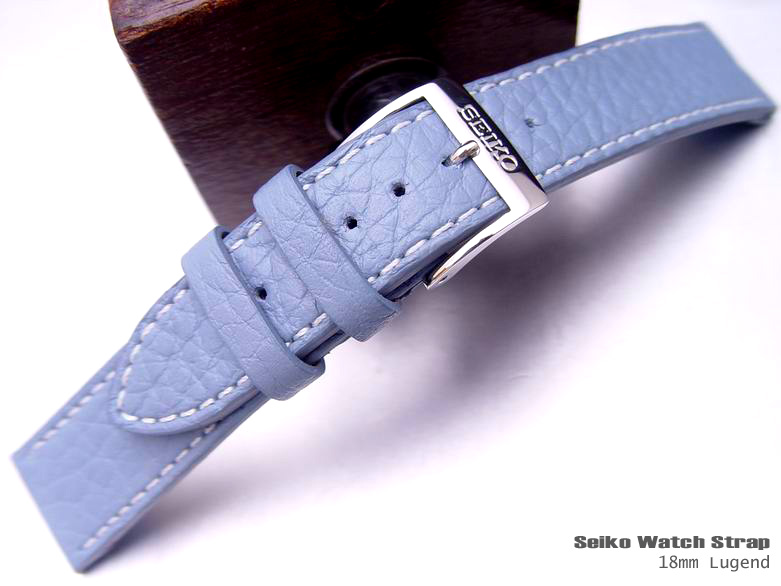 (SEI-LE18-075)SEIKO 18mm BUFFALO GRAIN SKY BLUE WATCH BAND, WATCH STRAP
