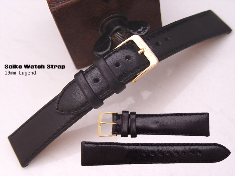 (LE19-421) SEIKO GENUINE CALF LEATHER 19mm BLACK WATCH BAND,STRAP