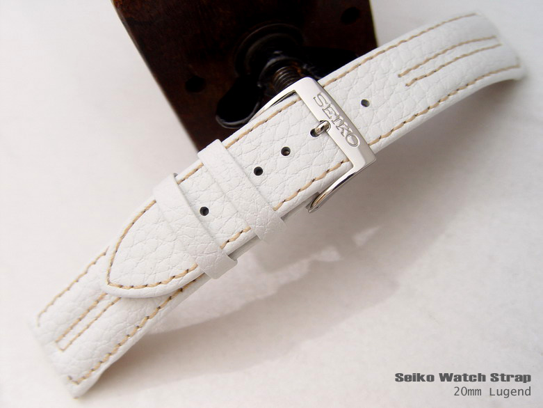 (SEI-LE20-186)SEIKO CALF-B 20mm BUFFALO GRAIN IN WHITE GOLD COLOR STITCHING WATC