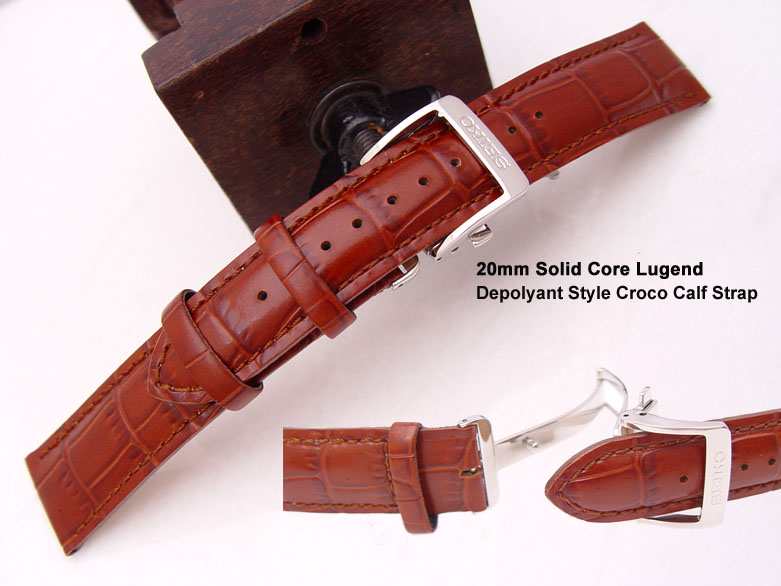 Seiko 20mm Depolyment Style Brown Croco Calf Watch Strap