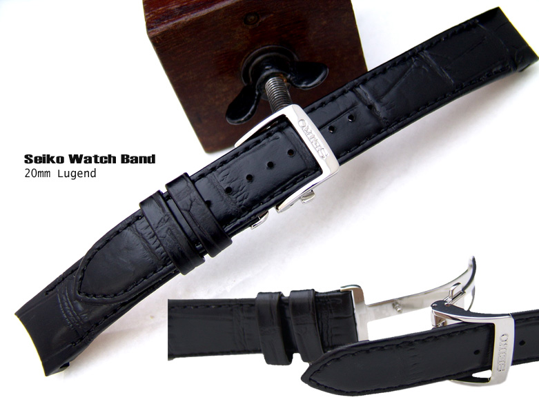 20mm SEIKO Curved End CALF Depolyment Style Croco Grain Watch Strap