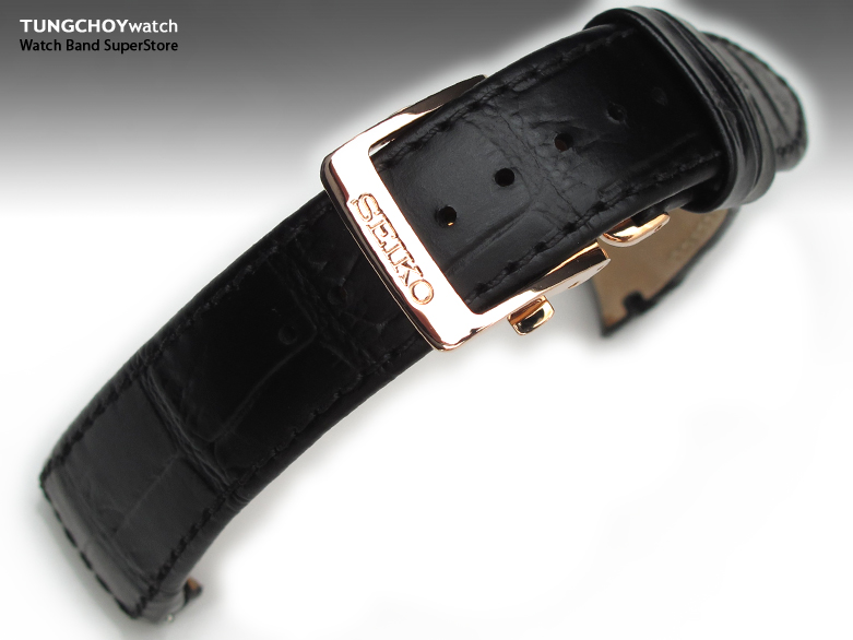Seiko 21mm Black IPG Rose Gold Depolyant Clasp Watch Strap, Band