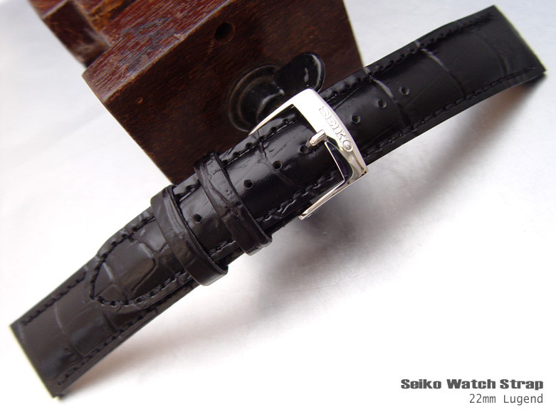 SEIKO 22mm CROCODILE GRAIN BLACK WATCH BAND, STRAP